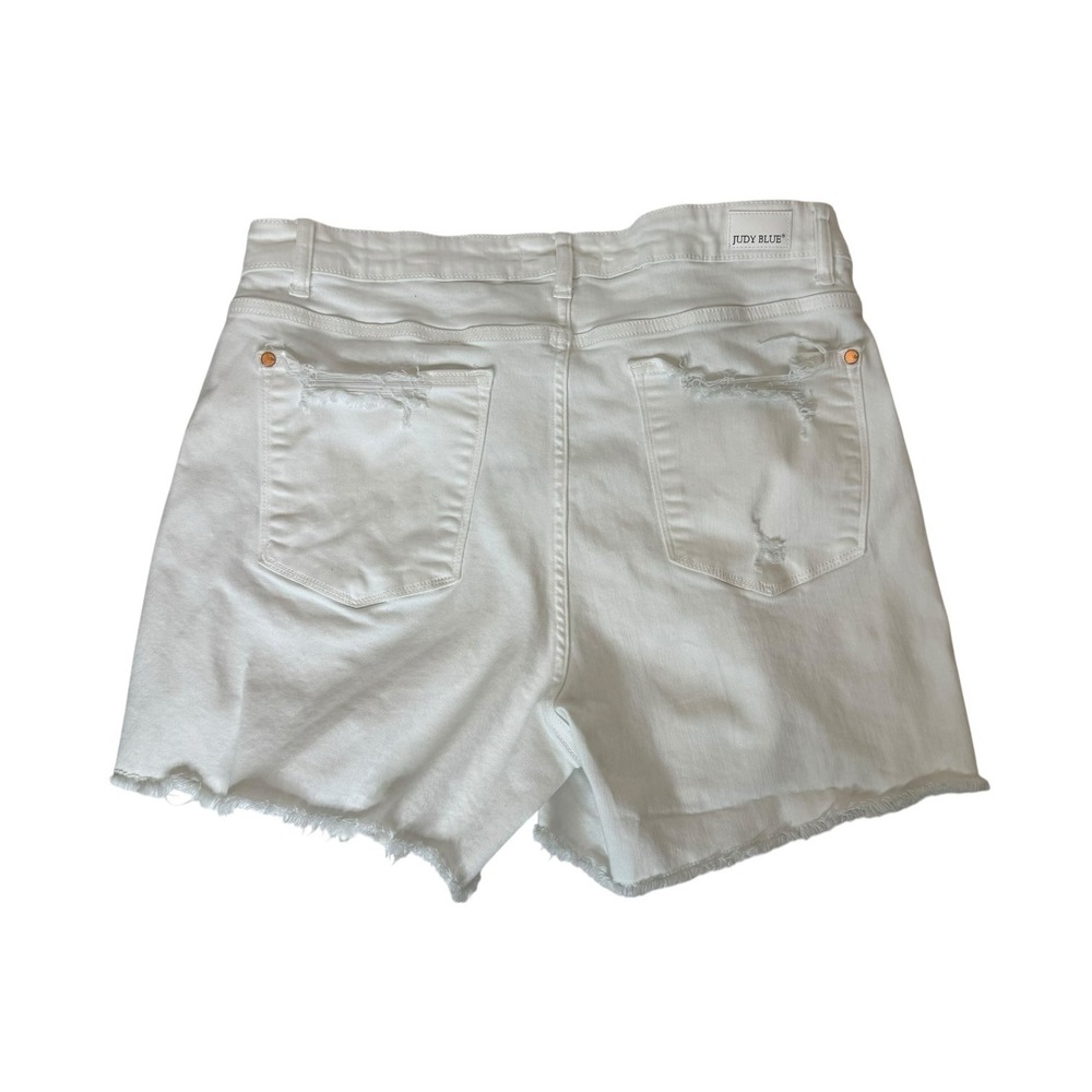 Judy Blue Women's Mid-Rise White Distressed Destroyed Hem Womens 1XL Shorts - Picture 5 of 7